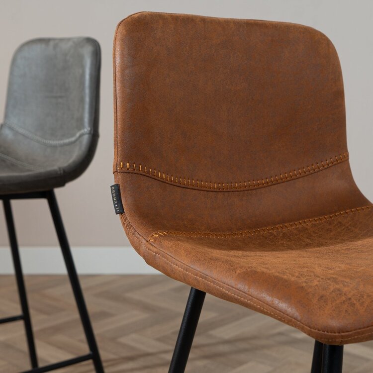 Tabouret de bar industriel Mikky cognac eco-cuir 65-78 cm