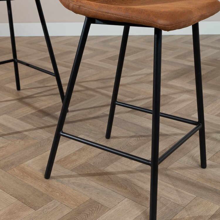 Tabouret de bar industriel Mikky cognac eco-cuir 65-78 cm