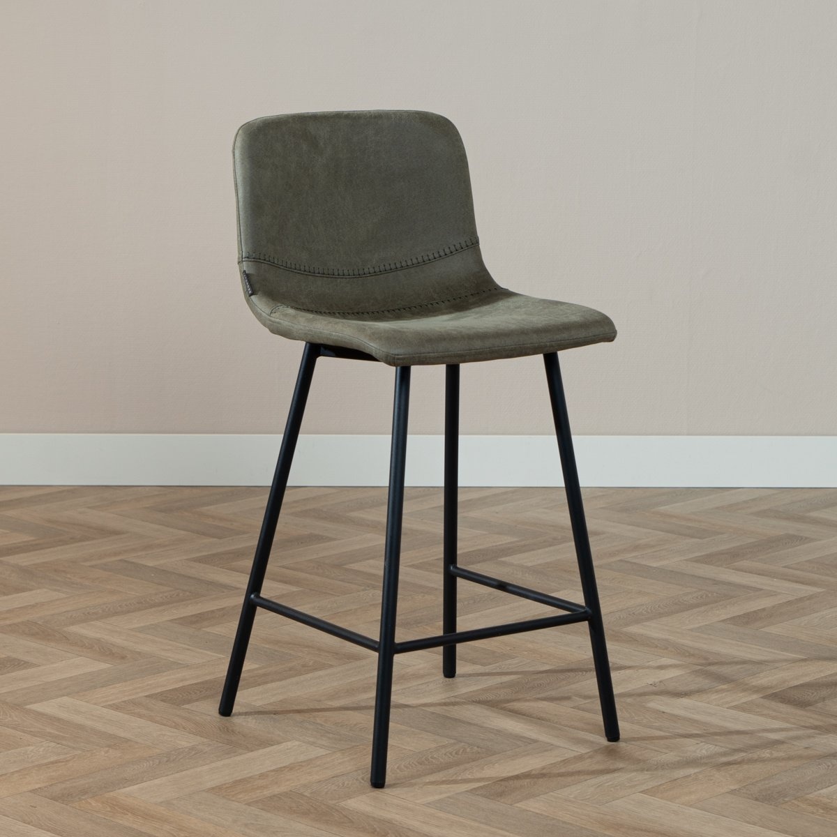 Tabouret de bar industriel Mikky en eco-cuir vert olive 65-78 cm