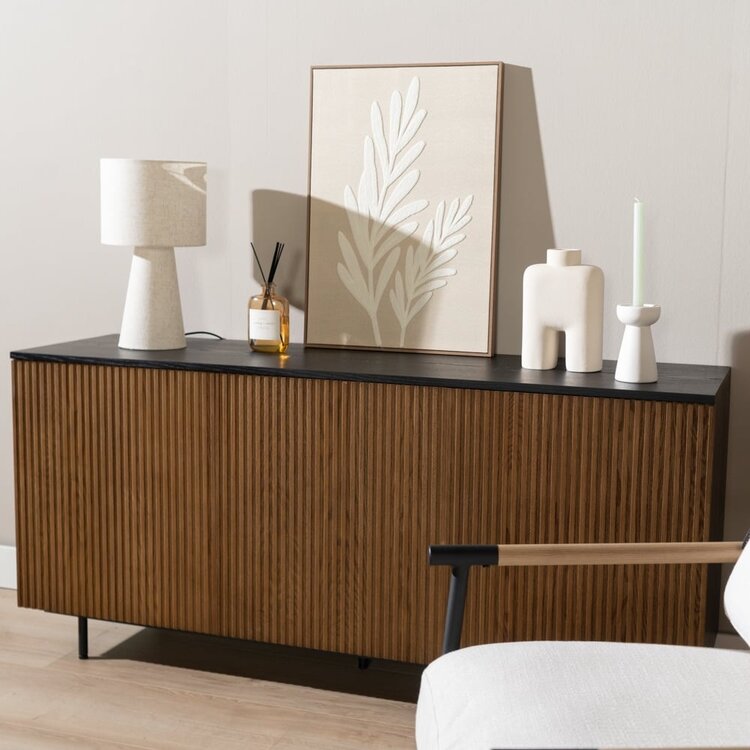 Buffet Haley noir / chêne rustique 160 cm