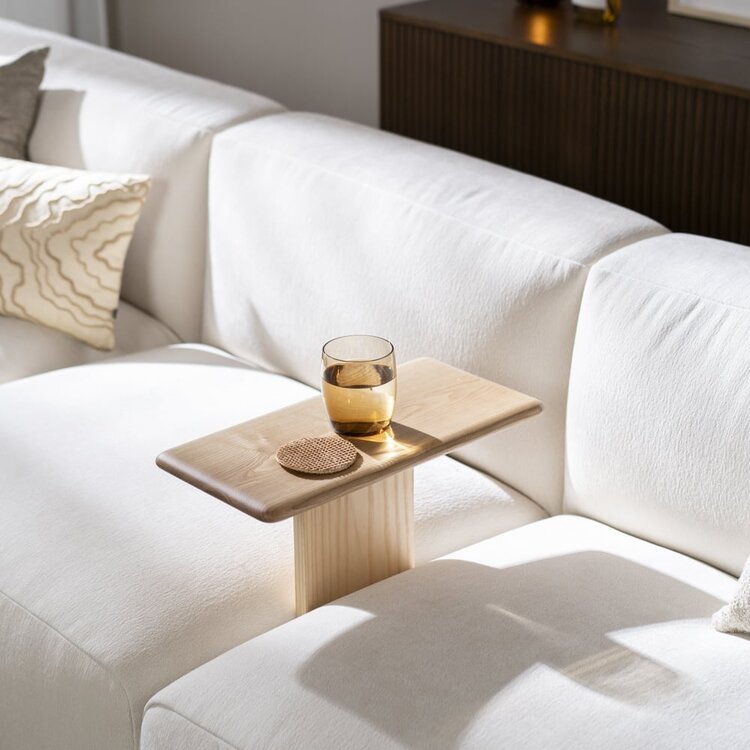 Canapé d'angle scandinave 6 places Karla chenille blanc cassé