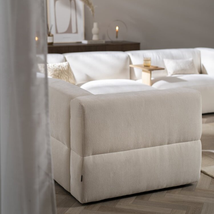 Canapé d'angle scandinave 6 places Karla chenille blanc cassé