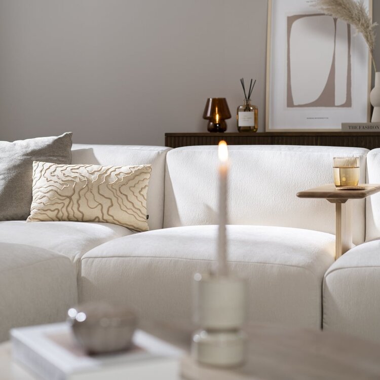 Canapé d'angle scandinave 6 places Karla chenille blanc cassé