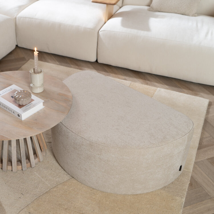 Pouf arrondi Lune demi-lune tissu chenille beige