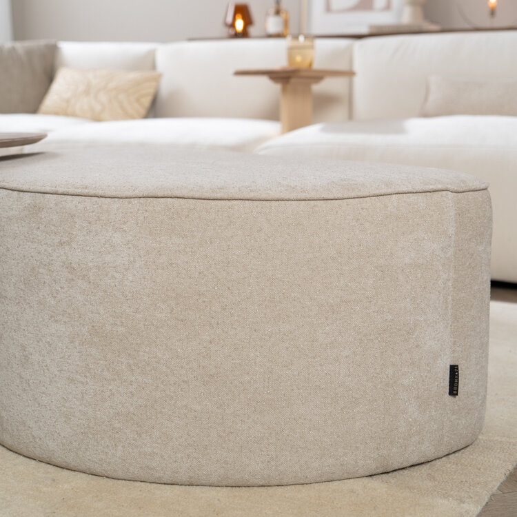 Pouf arrondi Lune demi-lune tissu chenille beige