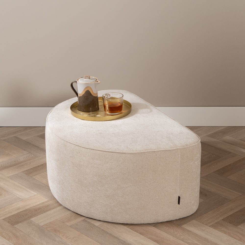 Pouf arrondi Lune demi-lune tissu chenille beige