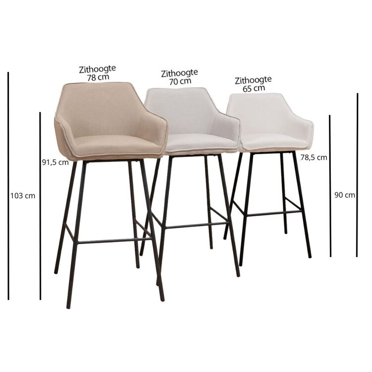 Tabouret de bar scandinave Andor tissu recyclé gris 65-78 cm