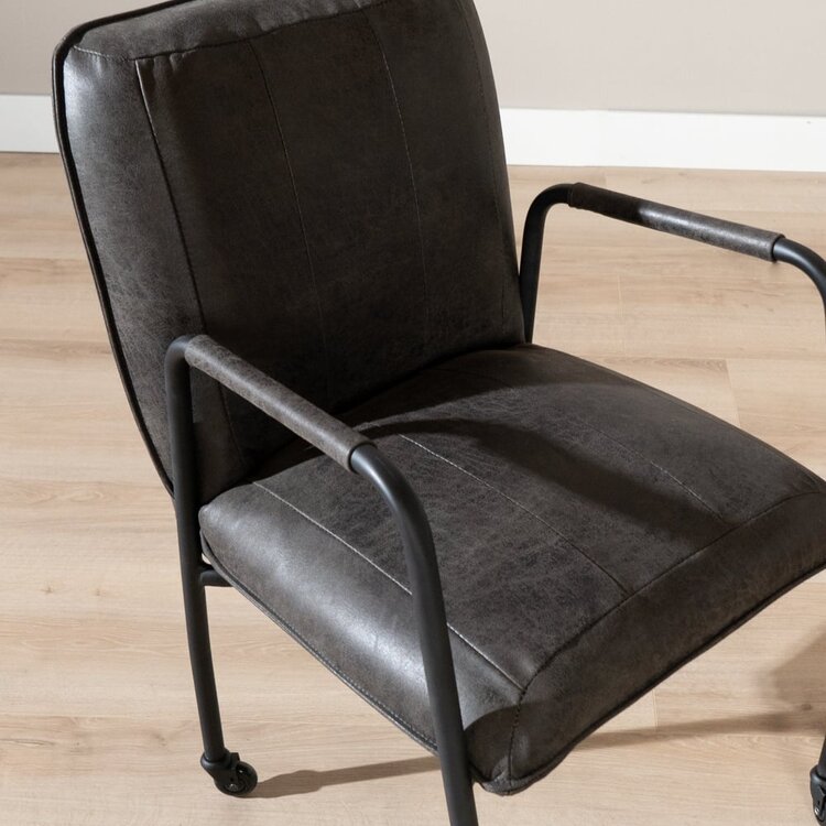 Chaise de salle à manger roulettes Mila éco-cuir anthracite