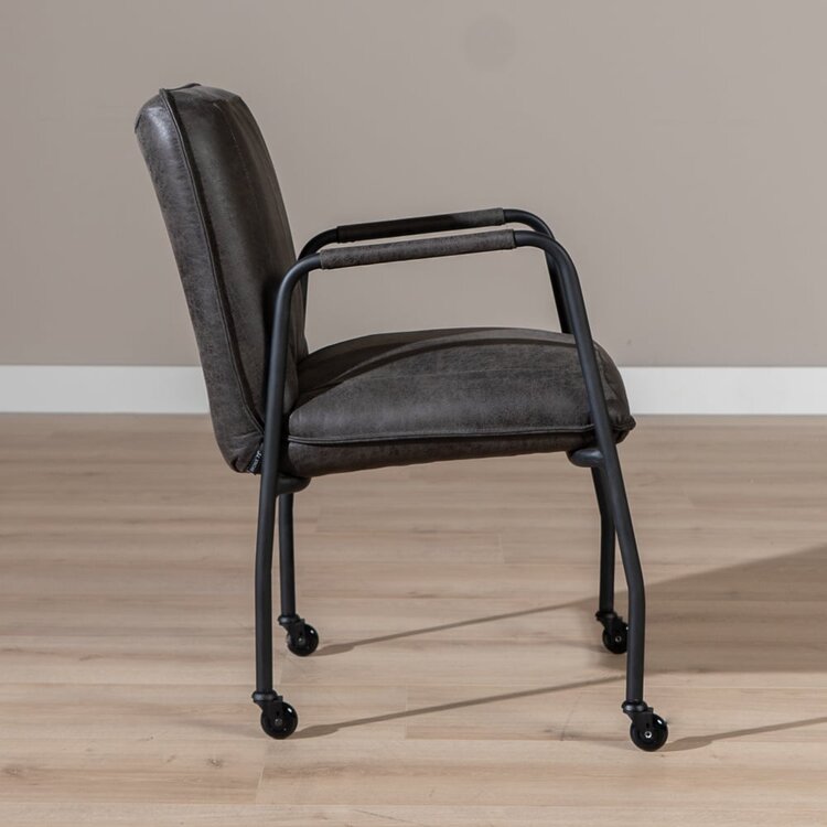 Chaise de salle à manger roulettes Mila éco-cuir anthracite