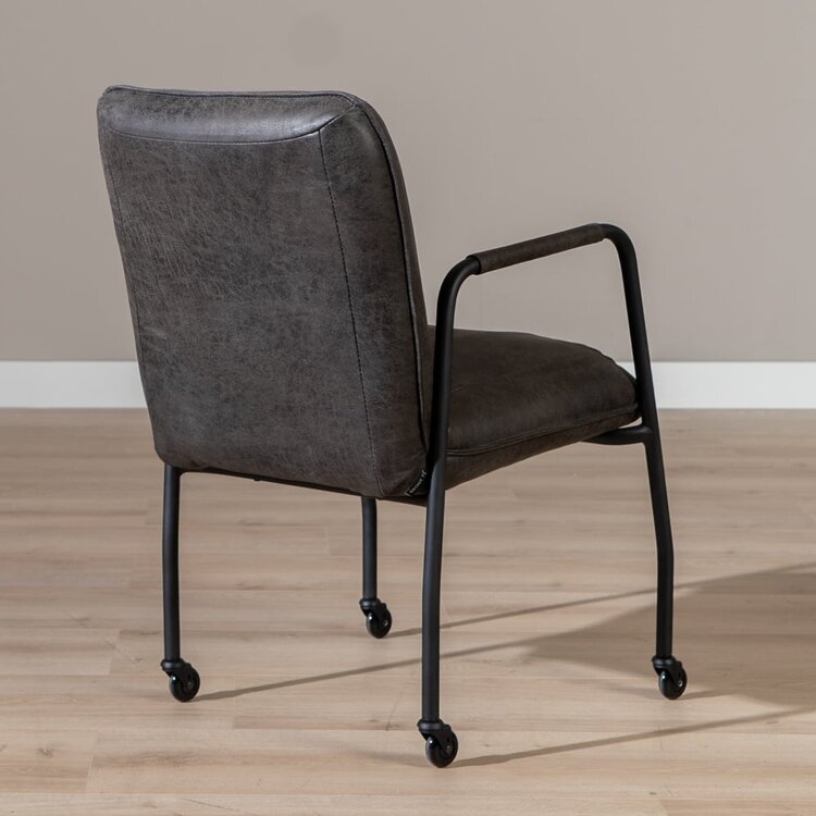 Chaise de salle à manger roulettes Mila éco-cuir anthracite