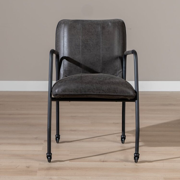 Chaise de salle à manger roulettes Mila éco-cuir anthracite