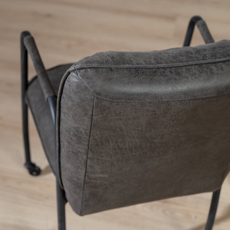 Chaise de salle à manger roulettes Mila éco-cuir anthracite