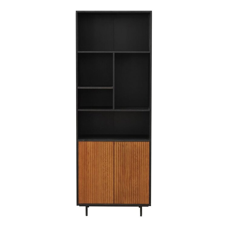 Bibliothèque de rangement Bradley noir / chêne rustique 80x220 cm