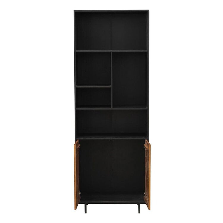 Bibliothèque de rangement Bradley noir / chêne rustique 80x220 cm