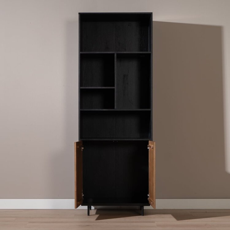 Bibliothèque de rangement Bradley noir / chêne rustique 80x220 cm