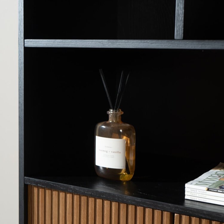 Bibliothèque de rangement Bradley noir / chêne rustique 80x220 cm