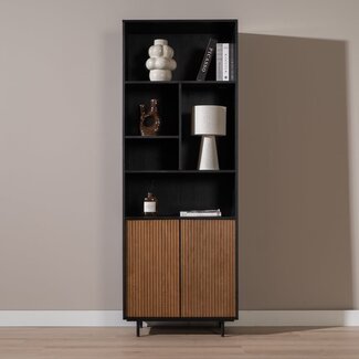 Bibliothèque de rangement Bradley noir / chêne rustique 80x220 cm