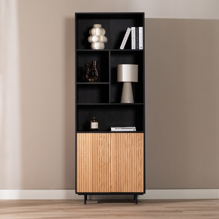 Bibliothèque de rangement Bradley noir / chêne blanc 80x220 cm