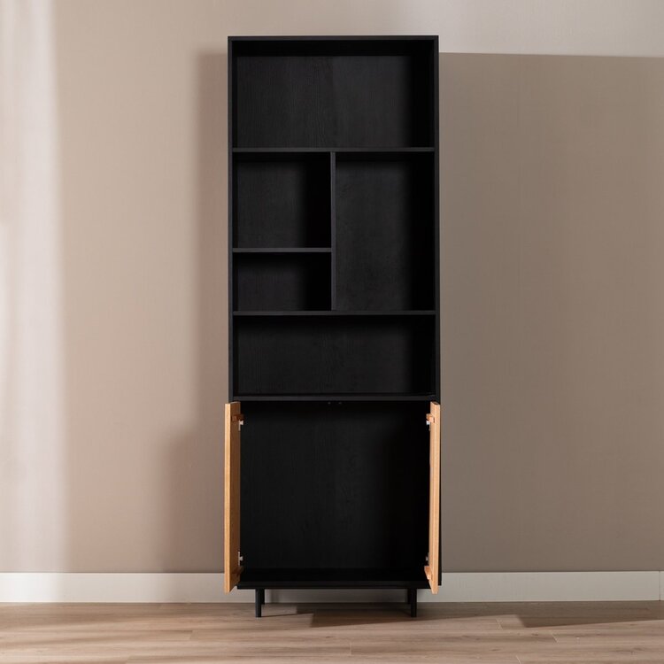 Bibliothèque de rangement Bradley noir / chêne blanc 80x220 cm
