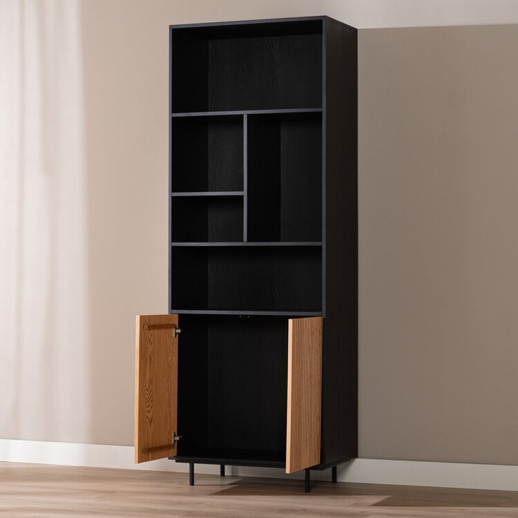 Bibliothèque de rangement Bradley noir / chêne blanc 80x220 cm