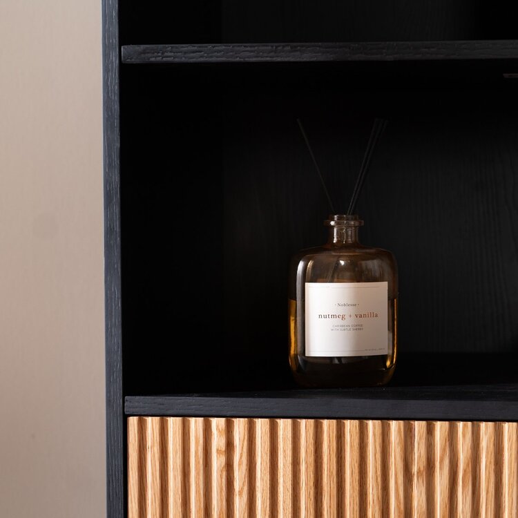 Bibliothèque de rangement Bradley noir / chêne blanc 80x220 cm