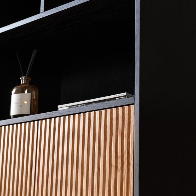 Bibliothèque de rangement Bradley noir / chêne blanc 80x220 cm