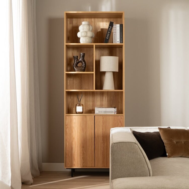 Bibliothèque de rangement Bradley chêne blanc 80x220 cm