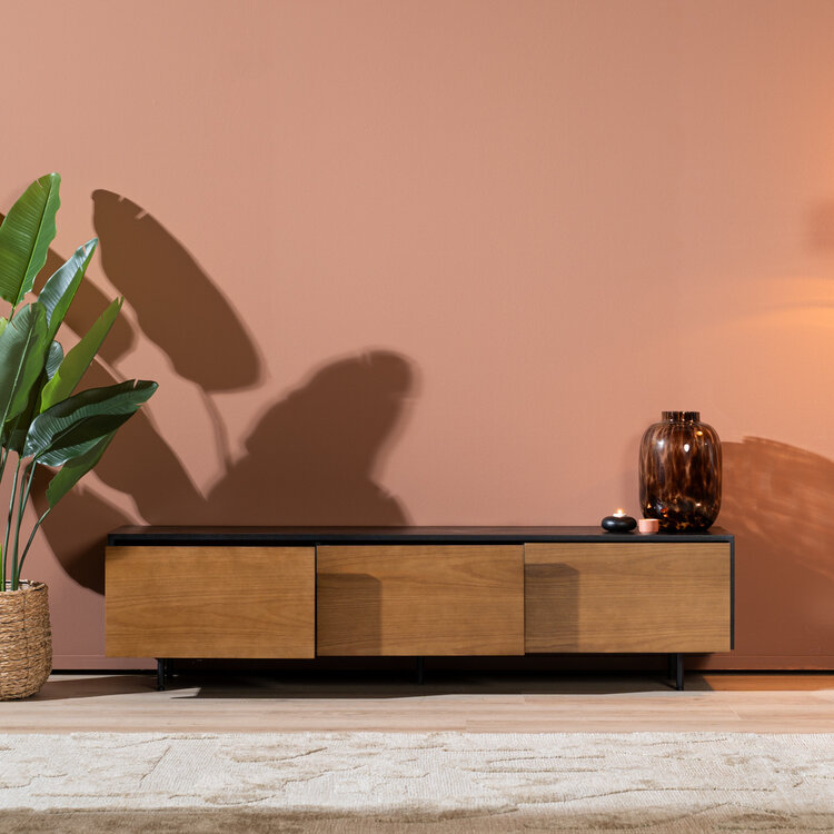 Meuble tv Thomas noir / chêne rustique 180 cm