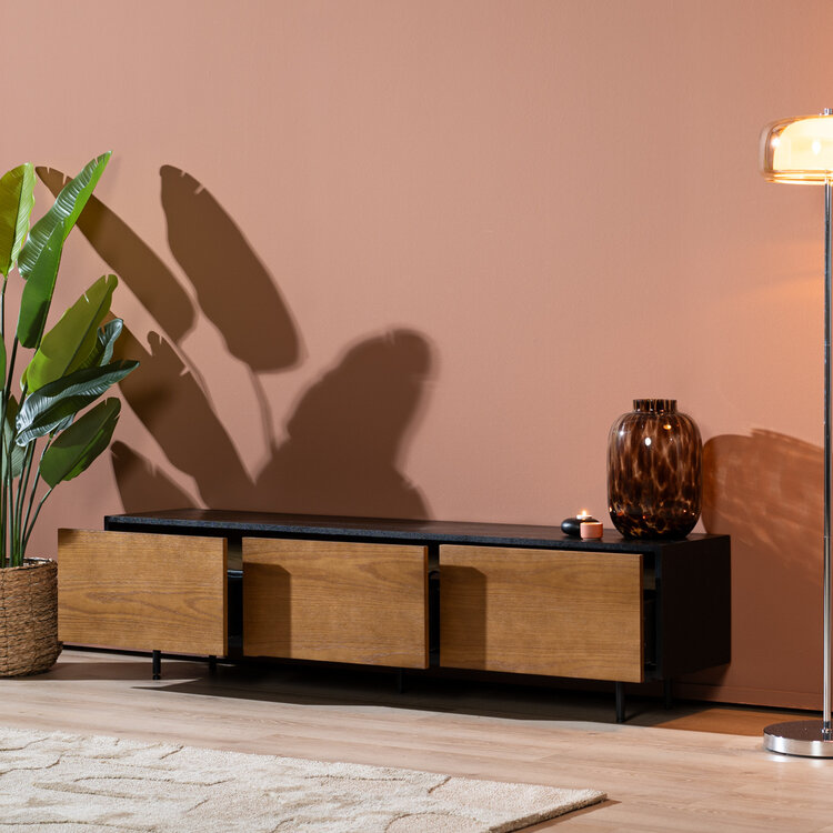 Meuble tv Thomas noir / chêne rustique 180 cm