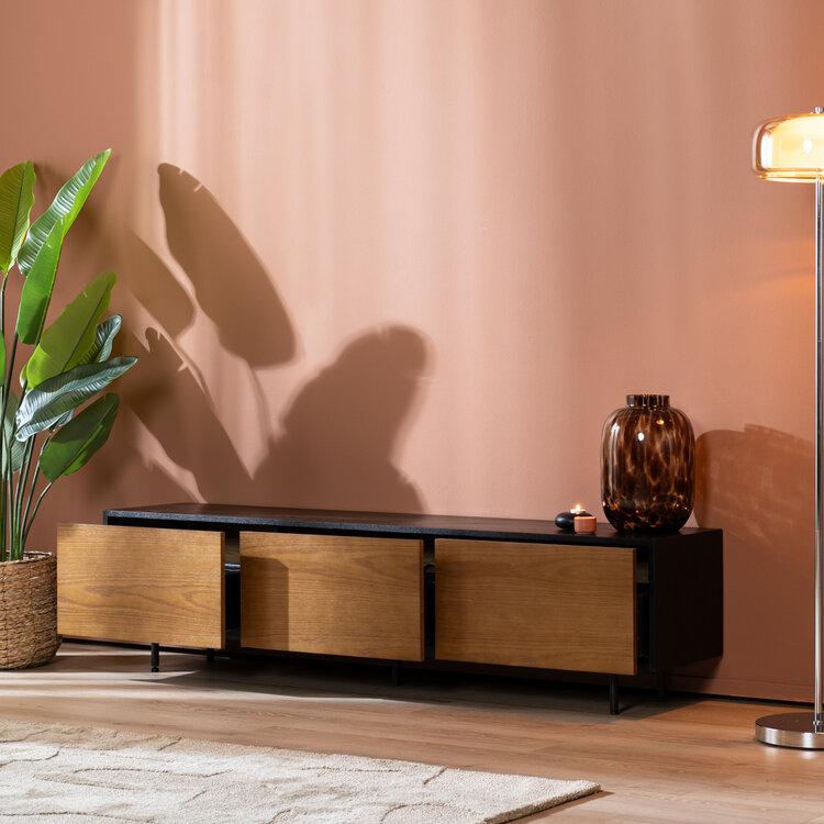 Meuble tv Thomas noir / chêne rustique 180 cm