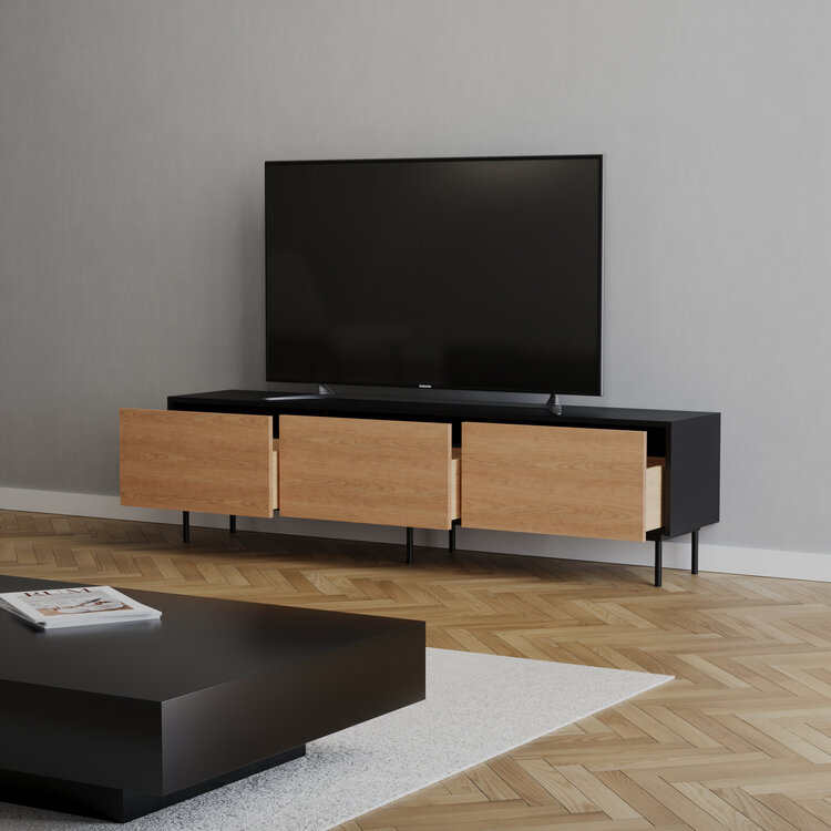 Meuble tv Thomas noir / chêne blanc 180 cm