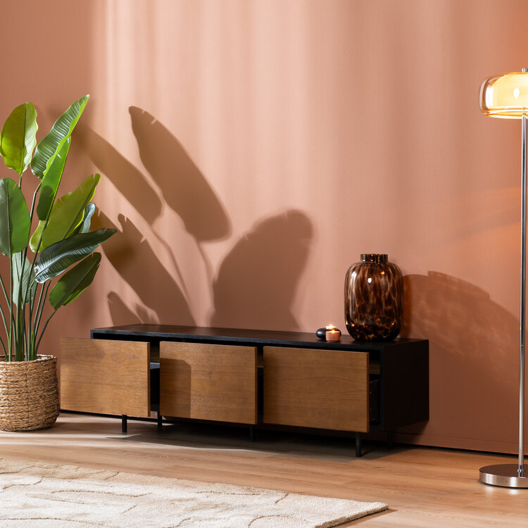 Meuble tv Thomas noir / chêne rustique 150 cm