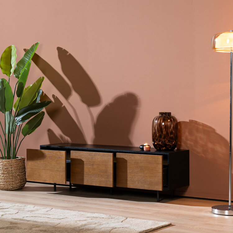 Meuble tv Thomas noir / chêne rustique 150 cm