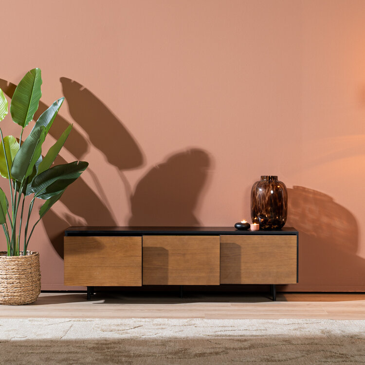 Meuble tv Thomas noir / chêne rustique 150 cm