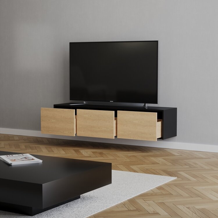 Meuble tv Thomas noir / chêne blanc 150 cm