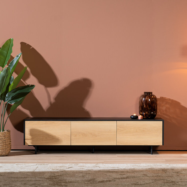 Meuble tv Thomas noir / chêne blanc 180 cm