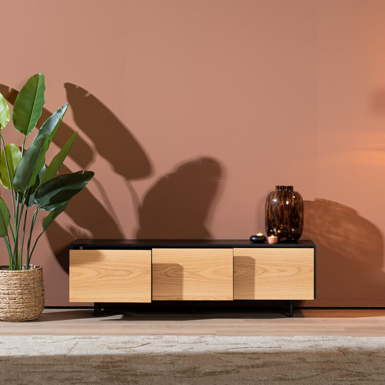 Meuble tv Thomas noir / chêne blanc 150 cm