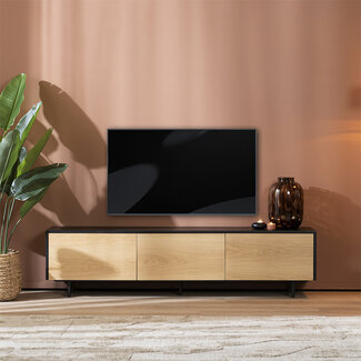 Meuble tv Thomas noir / chêne blanc 180 cm