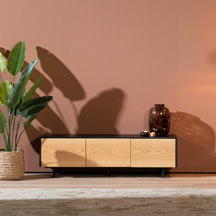 Meuble tv Thomas noir / chêne blanc 150 cm