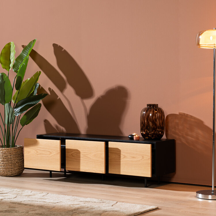 Meuble tv Thomas noir / chêne blanc 150 cm