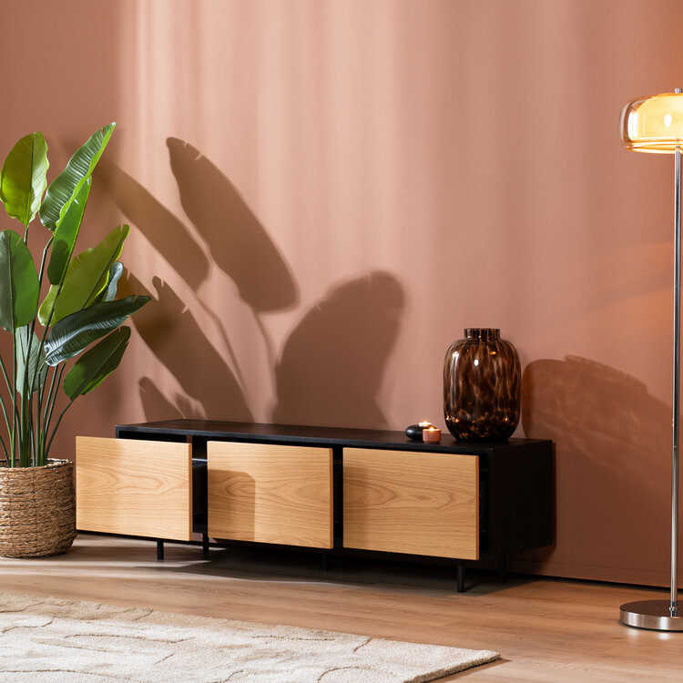 Meuble tv Thomas noir / chêne blanc 150 cm