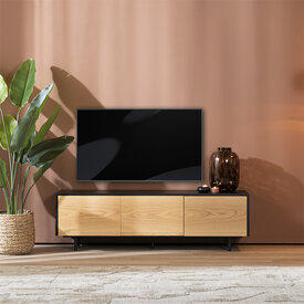 Meuble tv Thomas noir / chêne blanc 150 cm