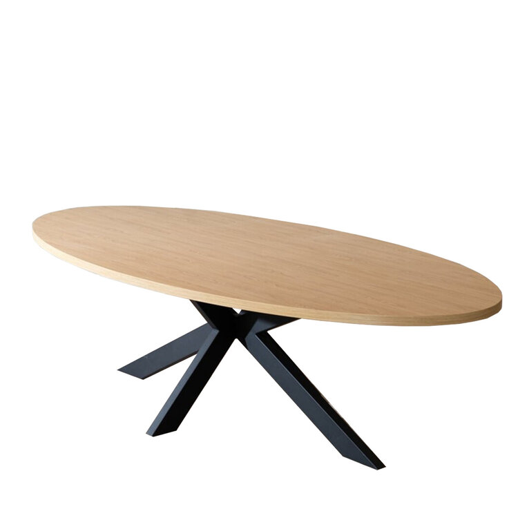 Table à manger ovale aspect chêne melamine Carl 270 x 130 cm