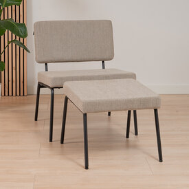 Fauteuil scandinave avec pouf Espen taupe tissu recyclé