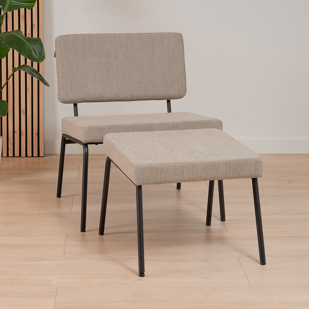 Fauteuil scandinave avec pouf Espen taupe tissu recyclé