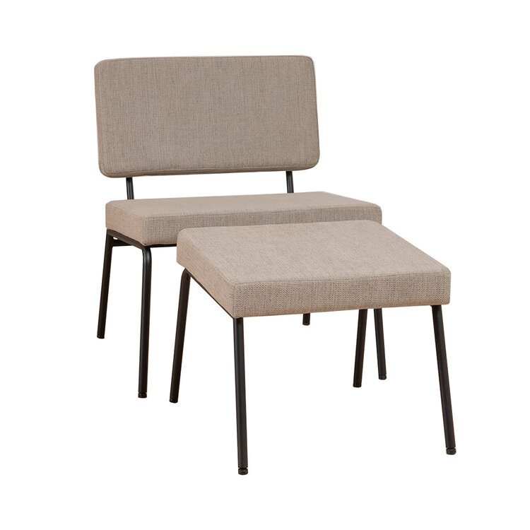 Fauteuil scandinave avec pouf Espen taupe tissu recyclé