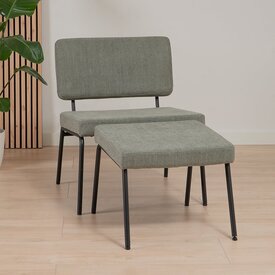 Fauteuil scandinave avec pouf Espen vert tissu recyclé