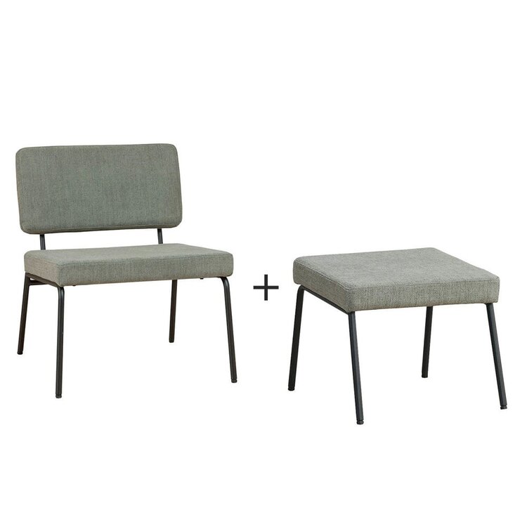 Fauteuil scandinave avec pouf Espen vert tissu recyclé