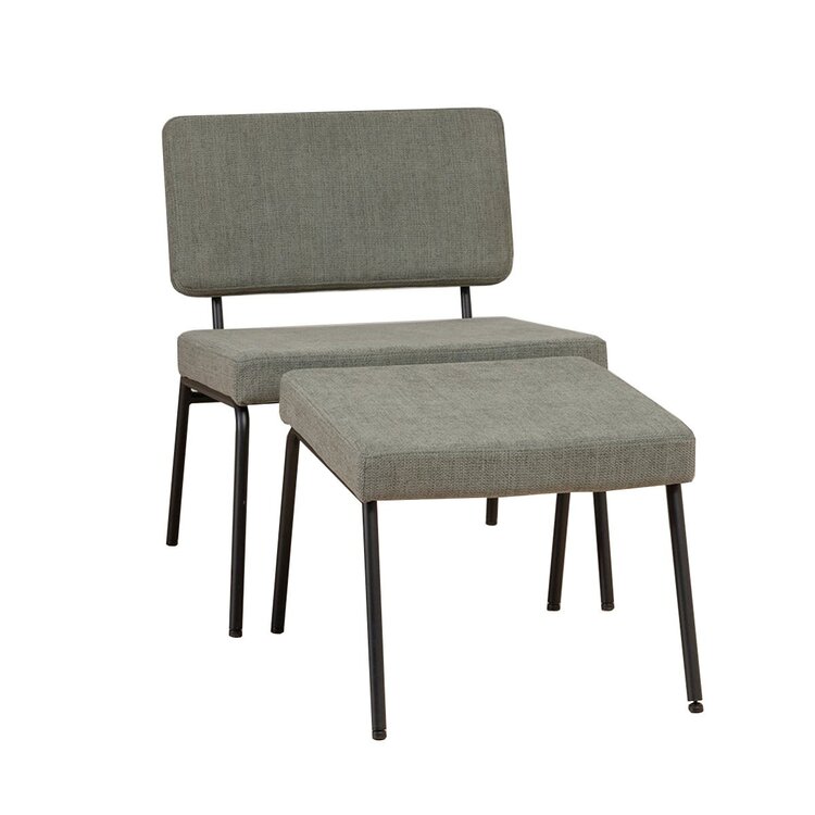 Fauteuil scandinave avec pouf Espen vert tissu recyclé