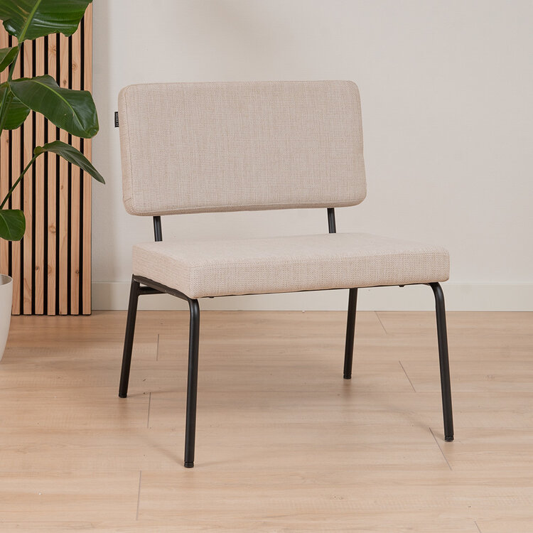 Fauteuil scandinave avec pouf Espen beige tissu recyclé